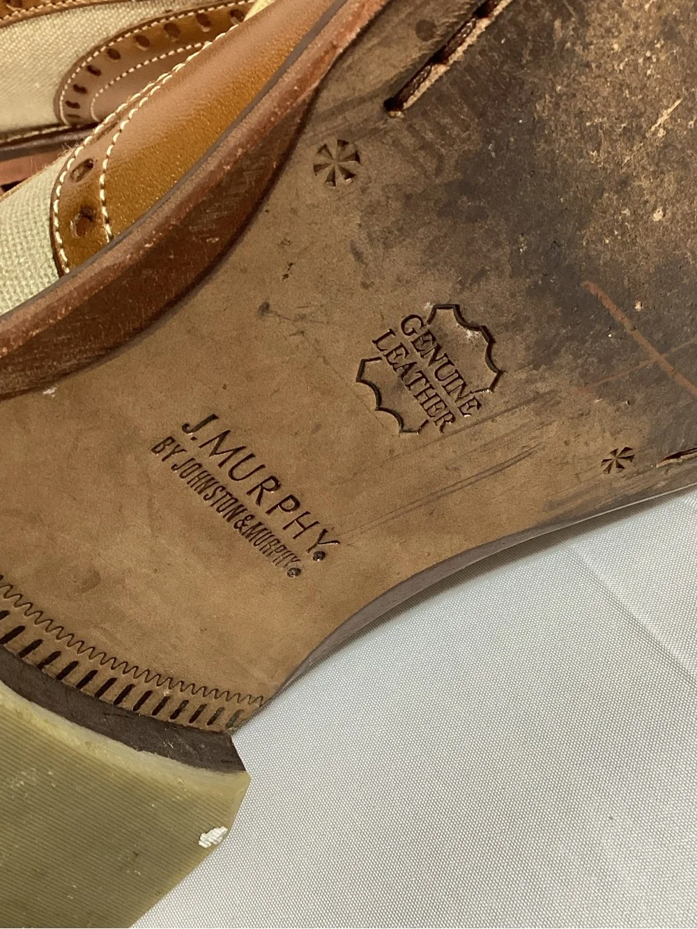Johnston & Murphy Brown Leather and Beige Canvas Wingtip Oxfords